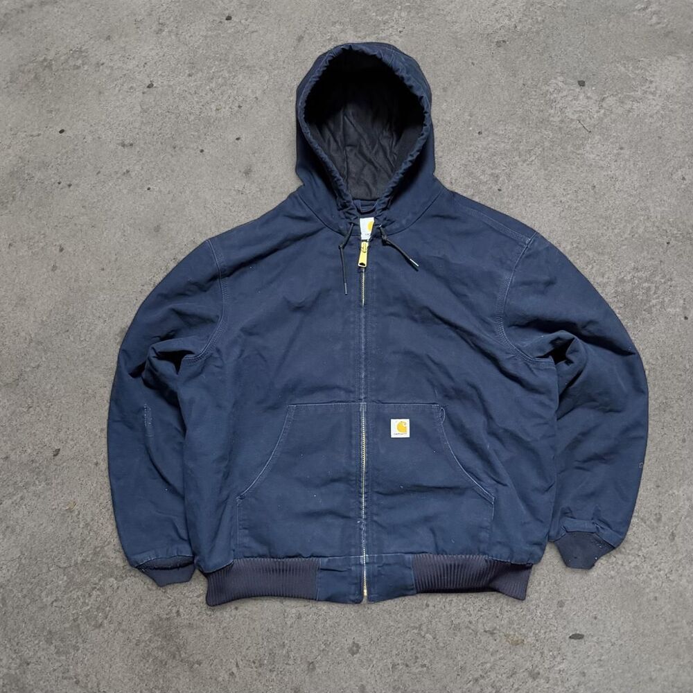 Carhartt Hooded Navy Blue Zip Up Active Jacket Quilted Mens Size XL